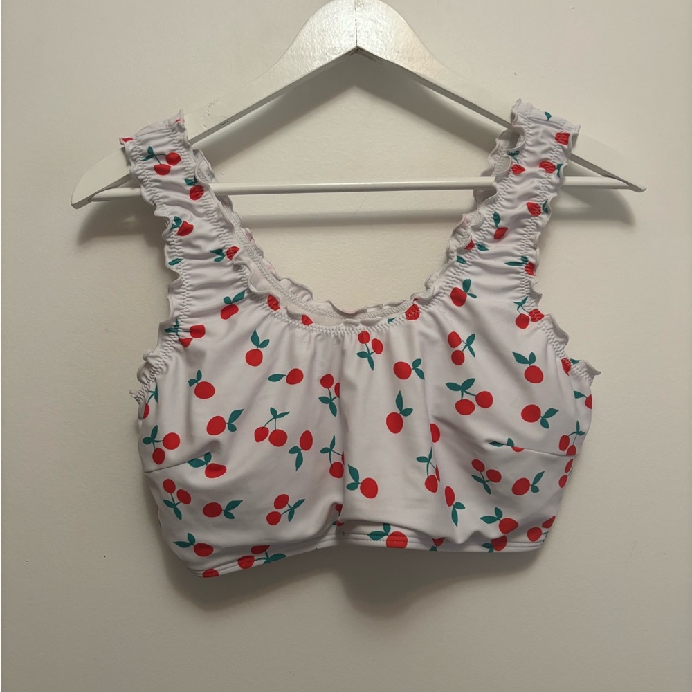 White Cherry Print Ruffled Bikini
